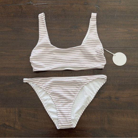 Tori Praver Ellie Top Marlowe Bottom Metallic Striped Bikini Set Size Large Wmn - Picture 3 of 10